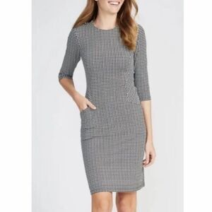 J. McLaughlin Catalyst Stretch 3/4 Sleeve Sheath Dress Mega Dot Dash Size Medium